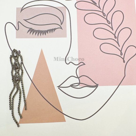 Black Rhinestone Art Decom Long Earrings - Picture 7 of 8